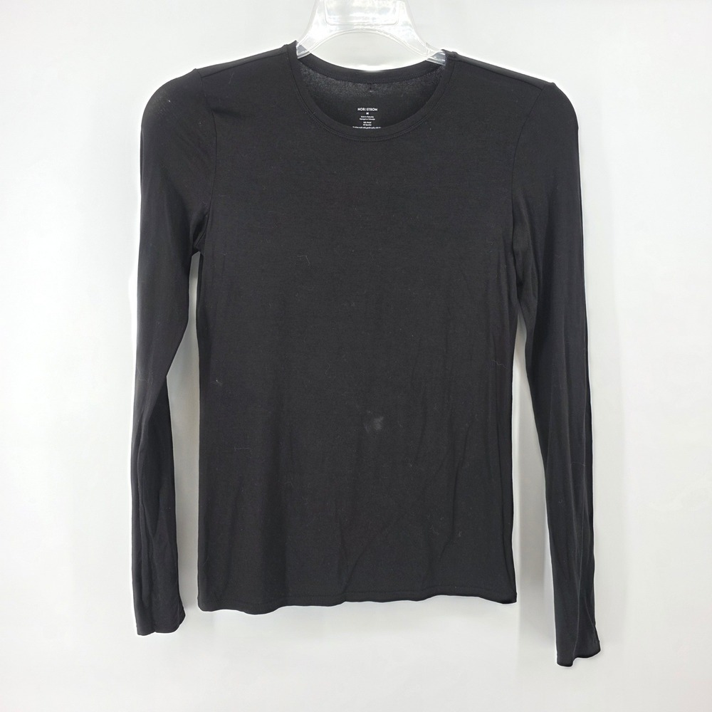 Nordstrom Womens Black Long‎ Sleeve Crew Neck Basic T Shirt Top Size M